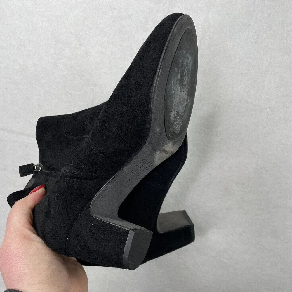 EILEEN FISHER‎ Black Suede Ankle Booties Size 8 Side Zip Block Heel Boots EUC
